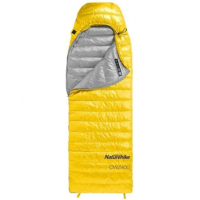 Мешок спальный NATUREHIKE CW400 NH18C400-D с гусинным пухом, размер L, желтый, 6927595761717