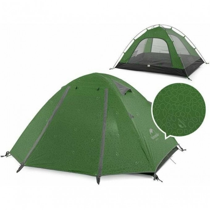 Палатка NATUREHIKE P-SERIES NH18Z033-P 210T65D трехместная темно-зеленая 6927595762639